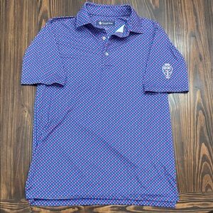 Donald Ross Men’s Golf Polo Red White Blue Popsicle Pattern Small Golfcrest Logo